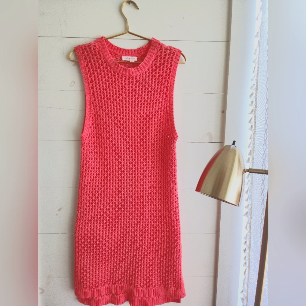 Fresh Produce Celine Crochet Knit Tank Dress Pink Coral 100% Cotton - Swim cover